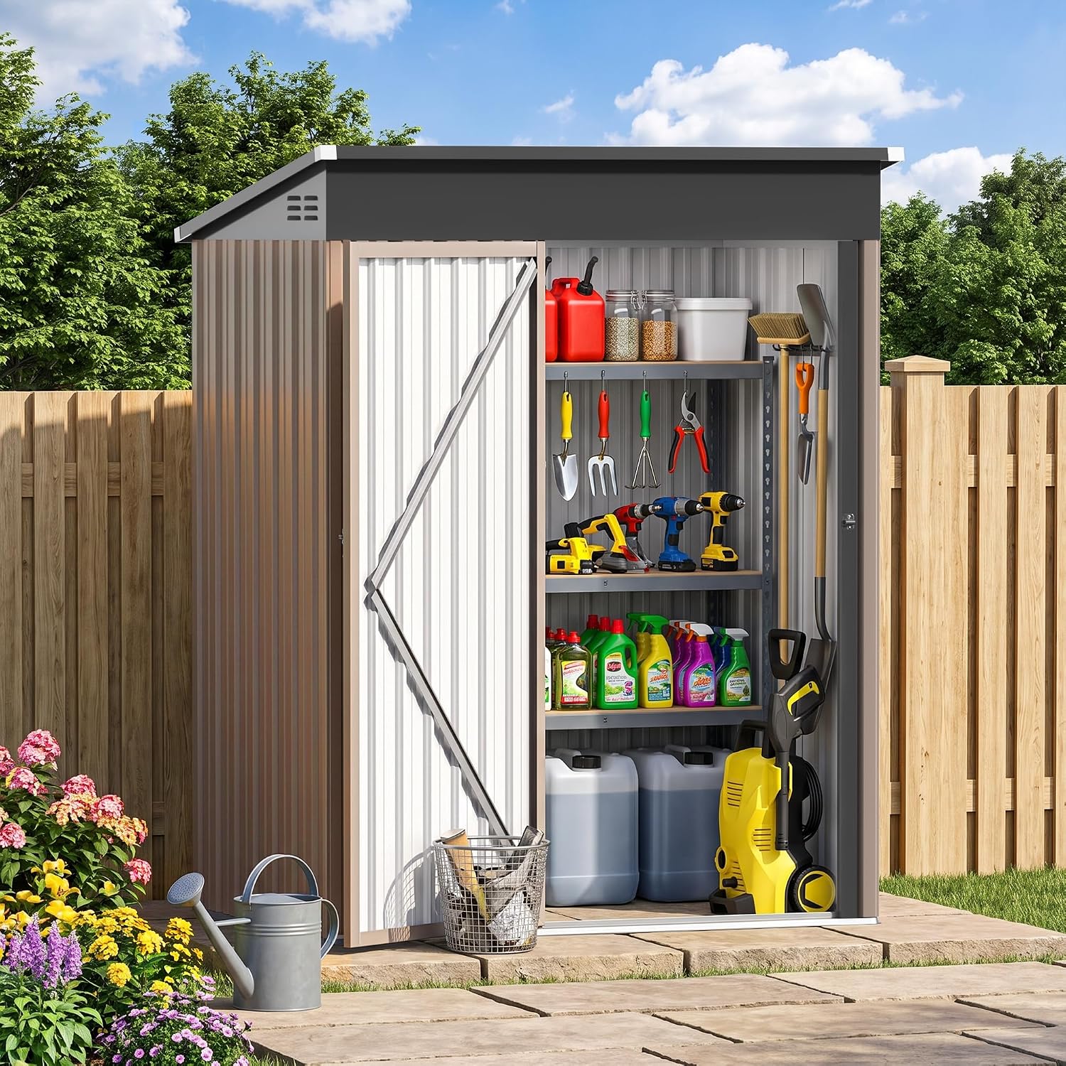 Garden Tools - 5x3FT Metal Storage Shed with Sloping