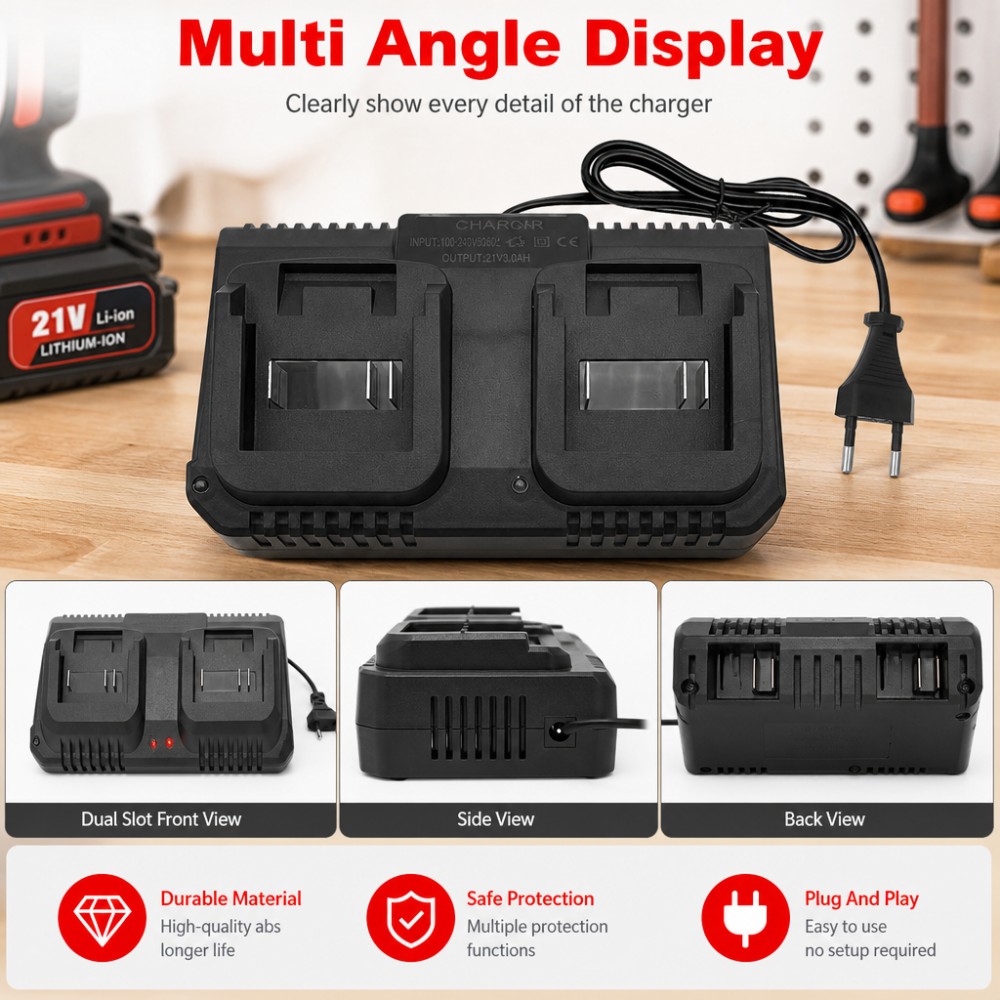 Dual Slot Charger 18V 21V Li-i - Brushless Cordless Electric Drill 18V ulasan dan harga