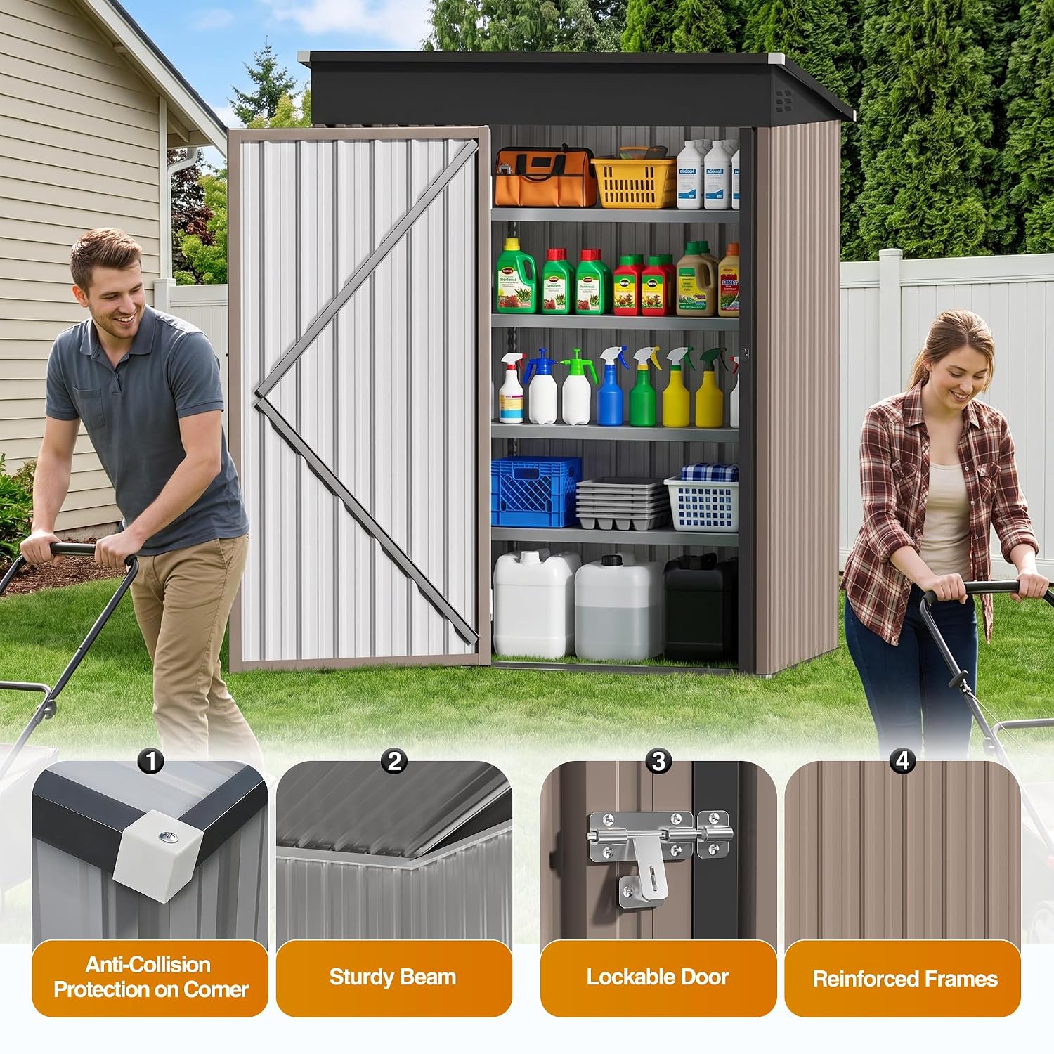 5x3FT Metal Storage Shed with  - Garden Tools ulasan dan harga