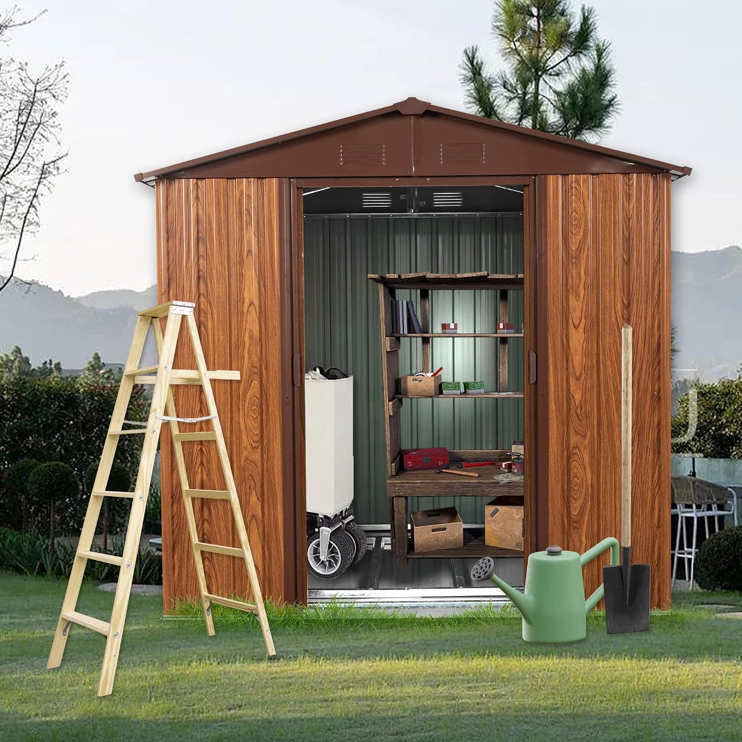 6x6FT Metal Outdoor Storage Sh - Garden Tools ulasan dan harga
