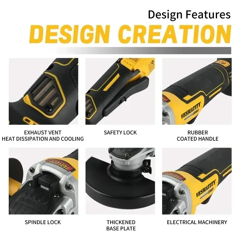 Vesmatity DCG406 Brushless Ang - Brushless Angle Grinder Battery Powered ulasan dan harga
